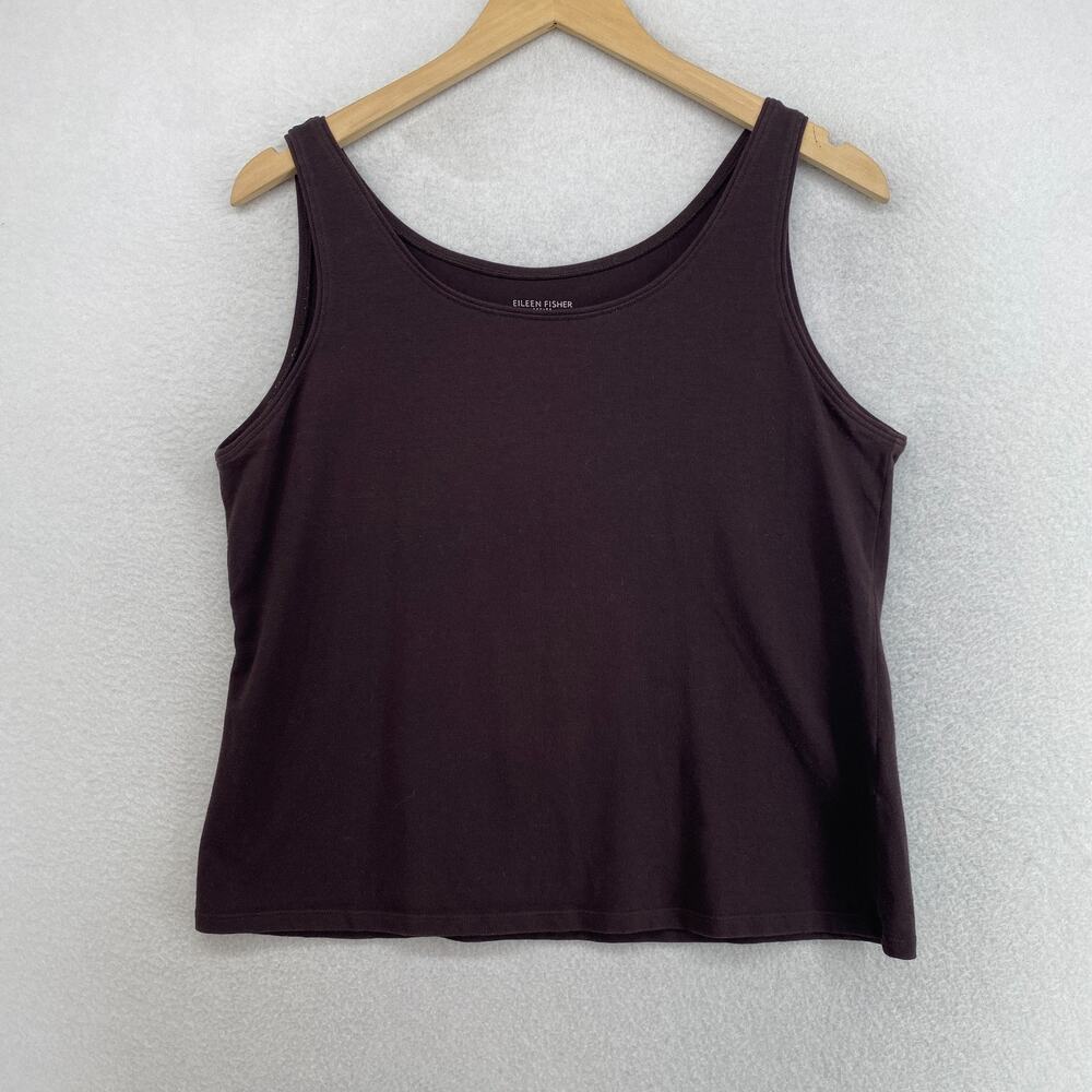 EILEEN FISHER Tank Top PL Stretch Organic Cotton Jersey Scoop Neck Brown USA
